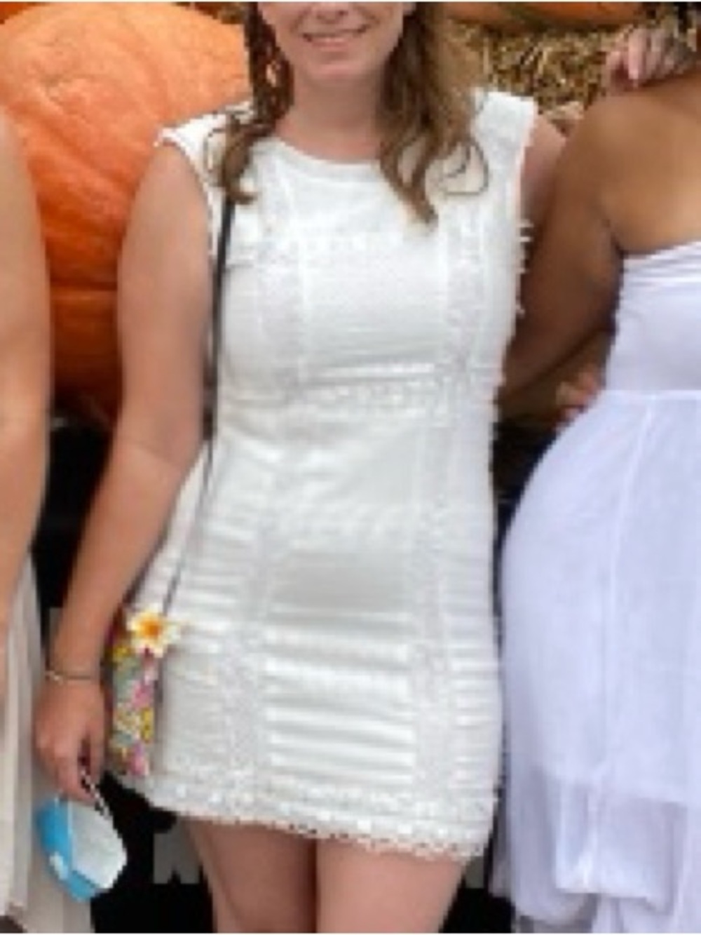 BCBGMaxAzria White Sleeveless Lace Sheath Dress
